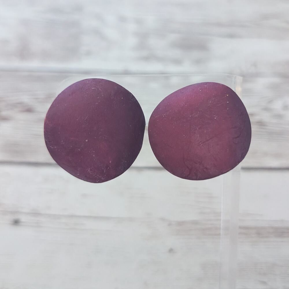 Vintage Clip On Earrings Large Burgundy Folded Circle - Fair Condition